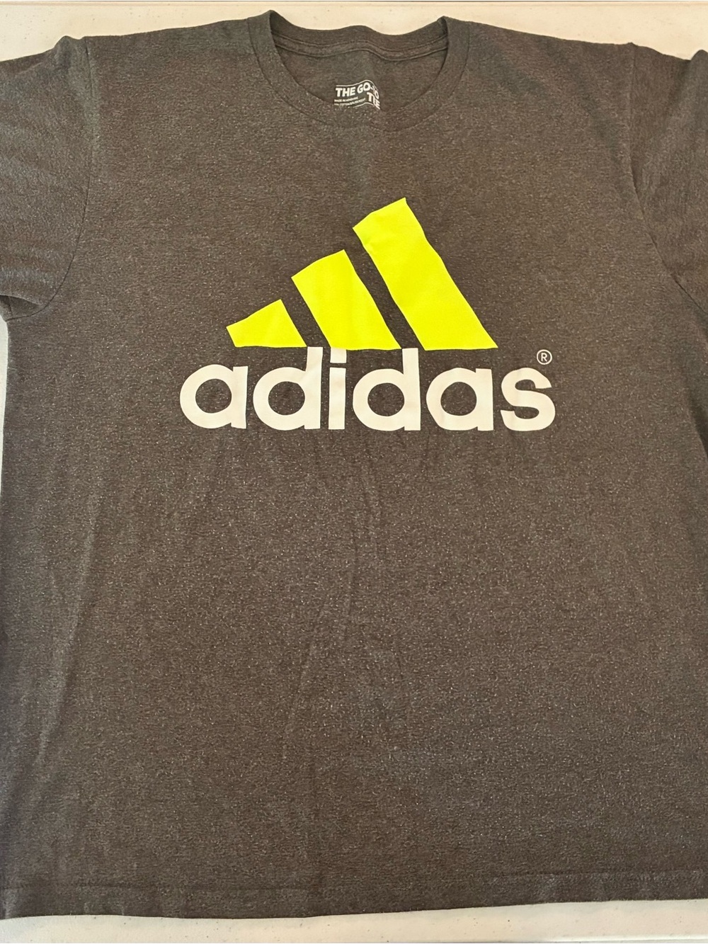 adidas Men's Heather Dark Gray Tee with Neon Yellow Logo